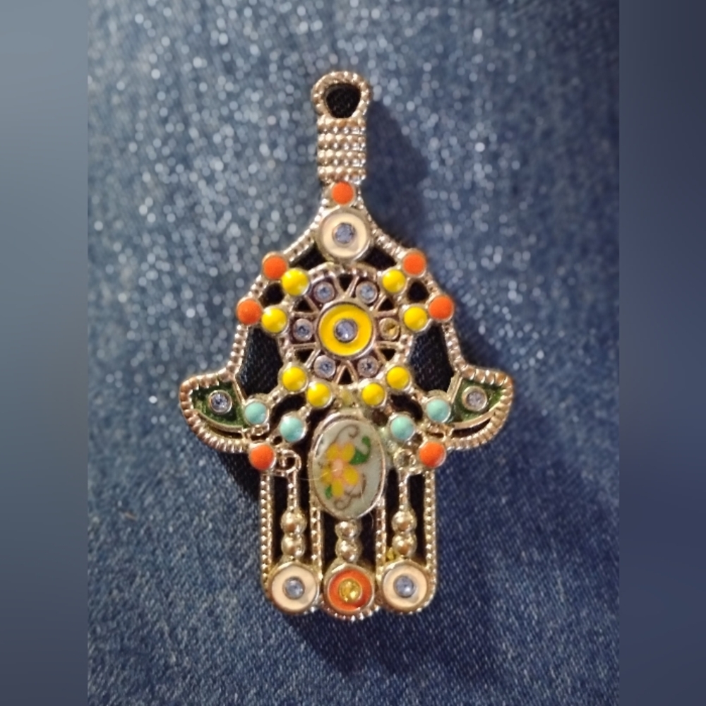 Colorful Hamsa Hand Pendant Necklace